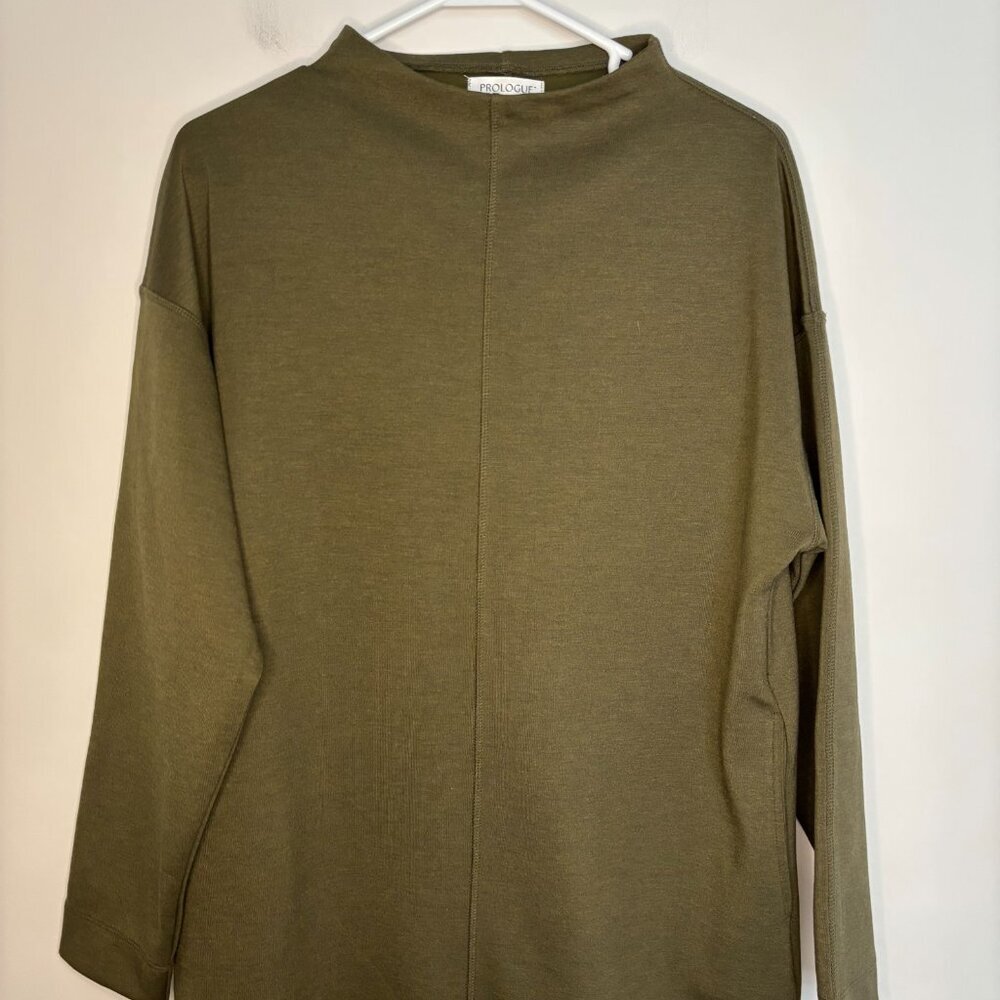 PROLOGUE NEW Tunic Womens S Green Heather Mock Neck Pockets Stretch
